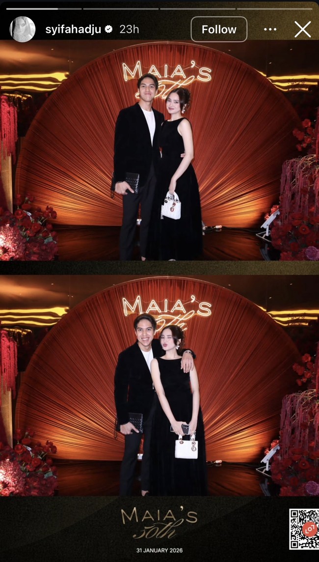 Syifa hadir bersama tunangannya, El Rumi. Keduanya tampil kompak dengan busana senada berwarna hitam. Foto: Instagram/@syifahadju