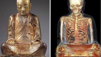 Jenazah biksu berusia 1.000 tahun ditemukan tersembunyi di dalam patung Buddha kuno. Para ahli menemukan hal ini setelah seorang kolektor pribadi membawa patung tersebut untuk direstorasi. Di dalamnya, mereka menemukan sisa-sisa jenazah seorang biksu bernama Liquan, yang duduk di atas kain bertuliskan aksara Tiongkok. Para peneliti percaya bahwa ia mungkin telah menjalani mumifikasi diri, sebuah praktik langka untuk mempersiapkan diri menghadapi kehidupan setelah kematian. Foto: Boredpanda