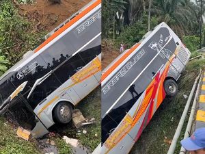 Detik-detik Bus AKAP Padang-Jambi Terperosok Masuk Jurang di Tebo