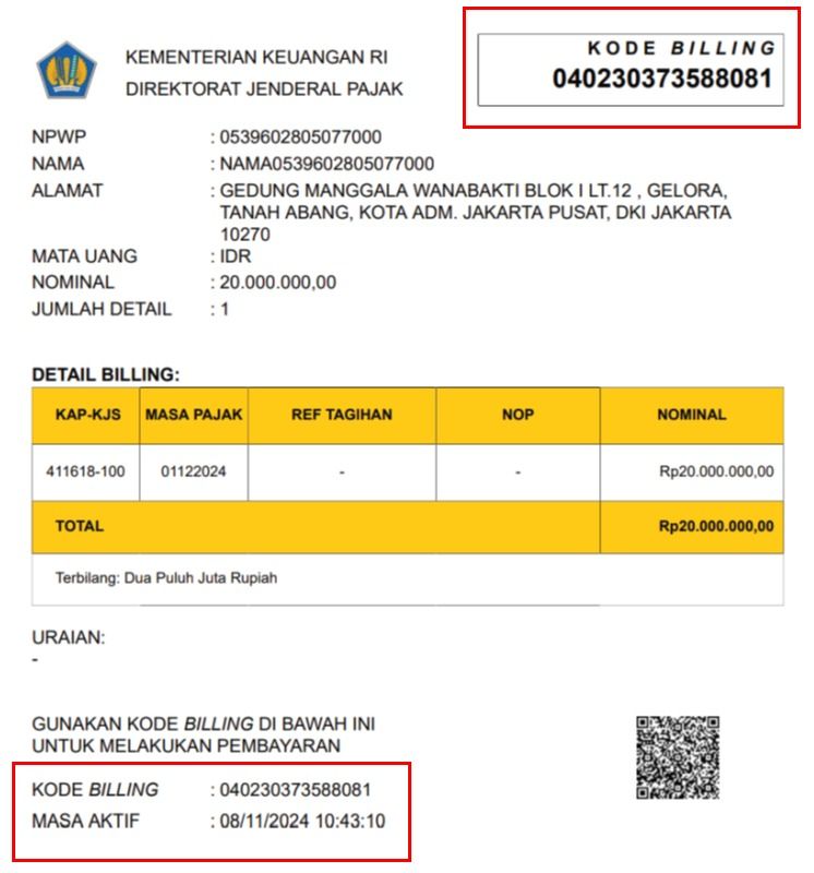 Kode billing coretax. (Dok. Pajak.go.id)