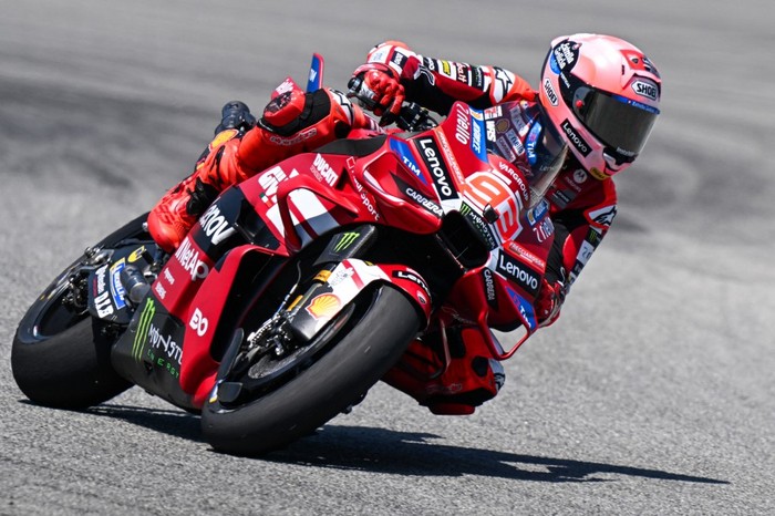 Ducati Lenovo Teams Spanish MotoGP rider Marc Marquez takes a corner during the first day of the 2026 MotoGP pre-season test at the Sepang International Circuit in Sepang on February 3, 2026. (Photo by Mohd Rasfan / AFP)