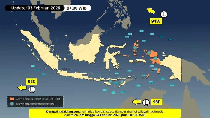 3 Bibit Siklon Tropis Kepung RI, Bawa Hujan Sedang-Lebat dan Gelombang Laut Tinggi
