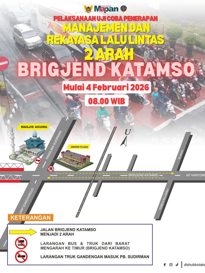 Pemkot Kediri Rekayasa Lalin di Brigjen Katamso dan Duryat Mulai Besok