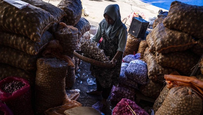 Warga membeli kerupuk kulit di Pasar Induk MAJT-MAS, Semarang, Jawa Tengah, Kamis (5/2/2026). Badan Pusat Statistik (BPS) mencatat perekonomian Indonesia tumbuh 5,11 persen (year-on-year/yoy) sepanjang 2025, dengan sumber pertumbuhan tertinggi berasal dari konsumsi rumah tangga yang berkontribusi sebesar 53,88 persen terhadap total produk domestik bruto (PDB). ANTARA FOTO/Aprillio Akbar/foc.