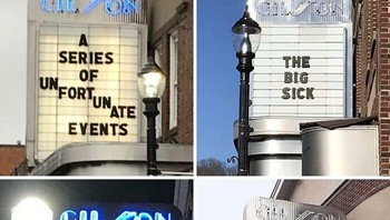 Papan marquee bioskop yang mengganti judul film menjadi kalimat sindiran pahit tentang situasi dunia saat COVID melanda. Foto: Boredpanda