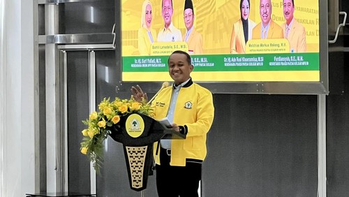 Ketum Partai Golkar Bahlil Lahadalia di acara Training of Trainers Sosialisasi 4 Pilar MPR RI di DPP Partai Golkar. (Adhfar/detikcom)