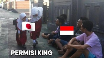 “Permisi King.” Netizen menggambarkan Jepang yang harus “izin lewat” usai ditaklukkan Futsal Garuda di Indonesia Arena. Foto: X.com