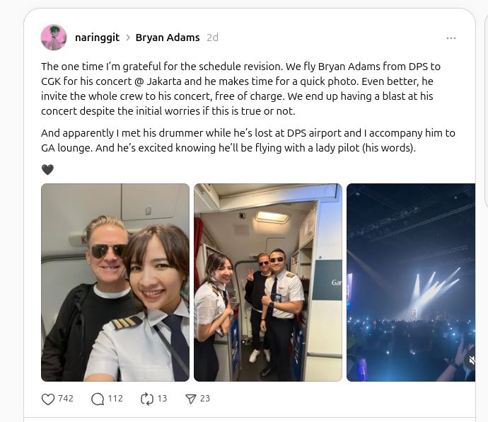 Pilot Garuda viral selfie dengan Bryan Adams