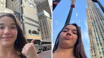 Pose jempol dengan latar kota: gaya foto sederhana ala Ibu-ibu Facebook yang kini ditiru Gen Z. Foto: Boredpanda