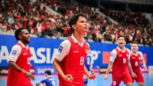 Selebrasi Pasukan Timnas Futsal Indonesia.