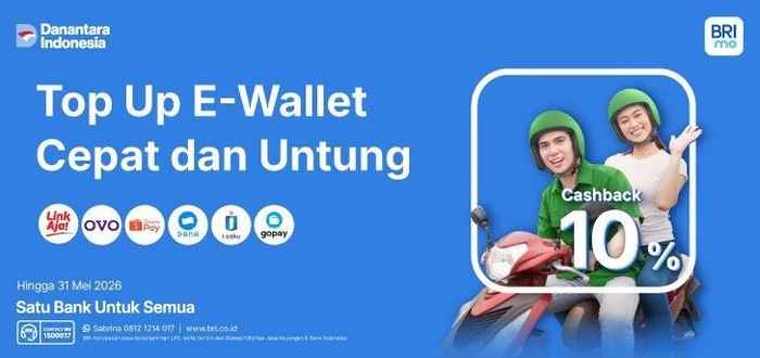 Isi Saldo E-Wallet Makin Praktis di BRImo, Ada Promo Cashback 10%