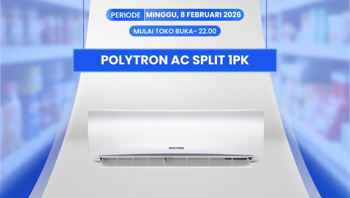 Transmart Full Day Sale kembali hadir Minggu, 8 Februari 2026. Beragam barang elektronik dijual dengan harga yang lebih terjangkau, seperti AC split 1 PK.