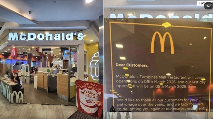 Gerai McDonald’s (McD) di Tampines Mall, Singapura, akan segera tutup.