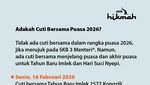Jadwal Libur Awal Puasa 2026, Ada Cuti Bersama?