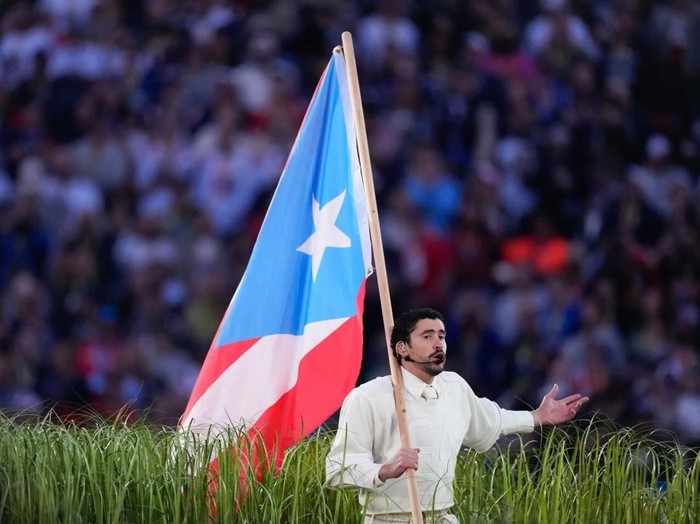 SANTA CLARA, CALIFORNIA - FEBRUARY 08: Bad Bunny performs during halftime of Super Bowl LX between the New England Patriots and the Seattle Seahawks at Levis Stadium on February 08, 2026 in Santa Clara, California. (Photo by Kathryn Riley/Getty Images)