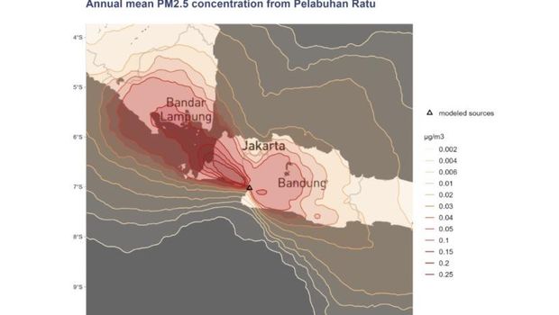 ScreenshoGambar rata-rata tahunan penyebaran PM2.5 PLTU Pelabuhanratut