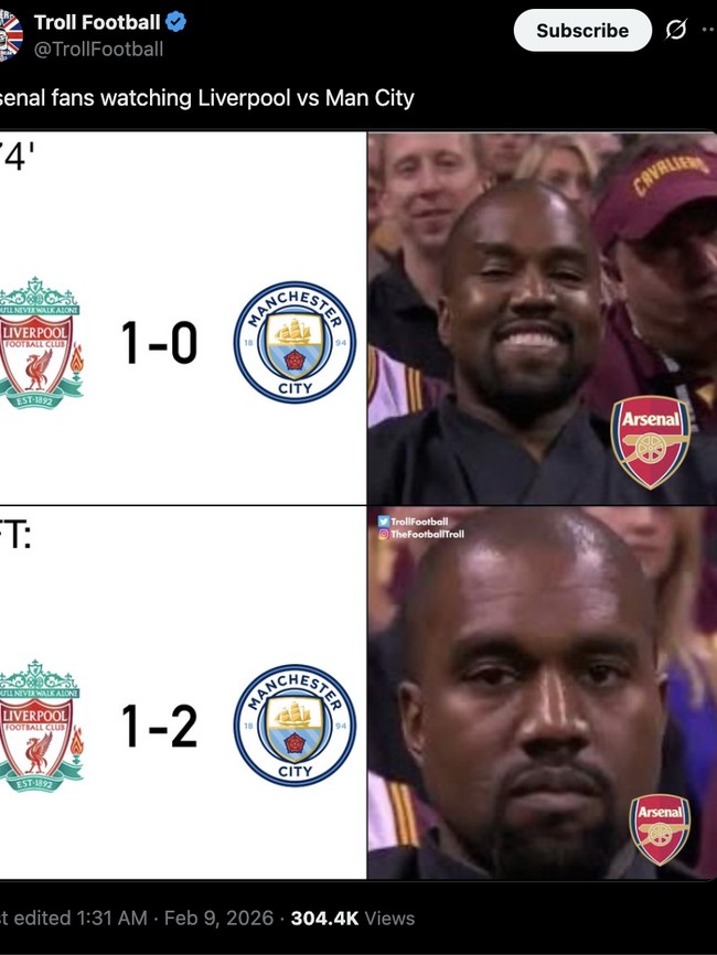 Meme Ragam Reaksi Kocak Arsenal saat Pantau Hasil Liverpool Vs Man City