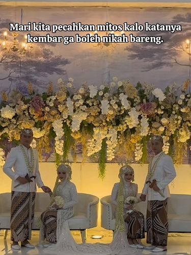 Pengantin kembar menikah di saat hari yang bersamaan mendadak viral di media sosial.