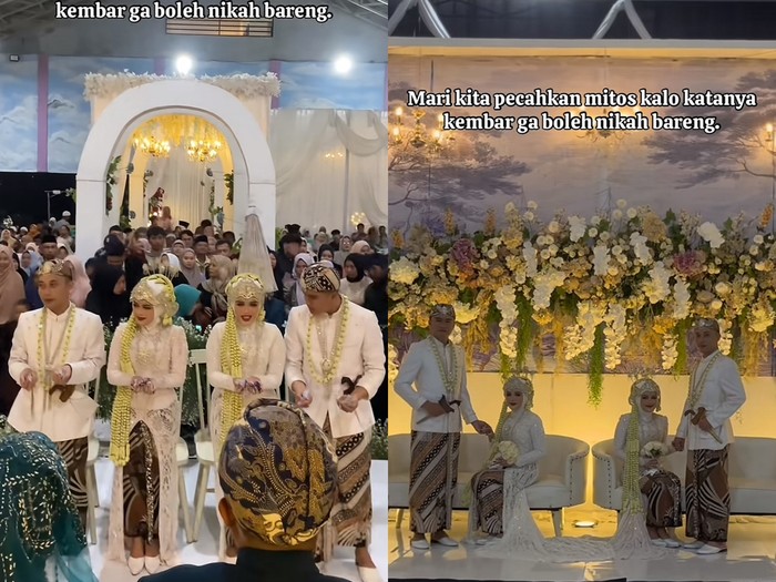 Pengantin kembar menikah di saat hari yang bersamaan mendadak viral di media sosial.