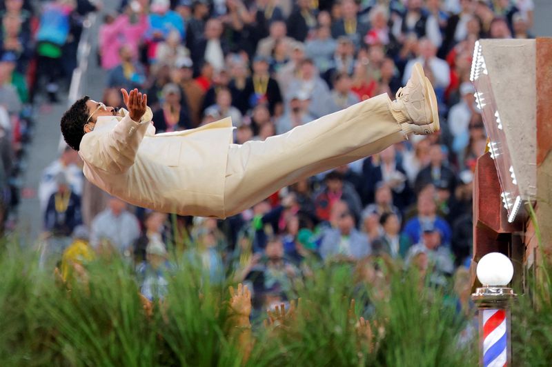 Super Bowl LX - Half-Time Show - New England Patriots v Seattle Seahawks - Levi's Stadium, Santa Clara, California, United States - February 8, 2026 Bad Bunny performs during the halftime show REUTERS/Mike Blake     TPX IMAGES OF THE DAY