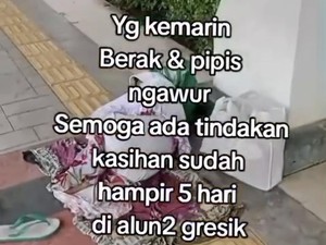 Heboh Alun-alun Gresik Dinodai ODGJ BAB Sembarangan