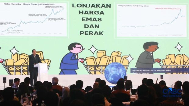 Chairman & Founder CT Corp, Chairul Tanjung saat menyampaikan sambutan dalam acara Economic Outlook 2026 dengan tema 
