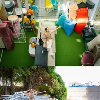 Sebelum dibongkar, tampak bagian dalam ruangan kantor Cinta Laura yang playful dan nyaman. Cinta Laura pun membandingkannya setelah dibongkar habis dan terlihat puing-puing besi bangunannya. Foto: Dok. Instagram Cinta Laura