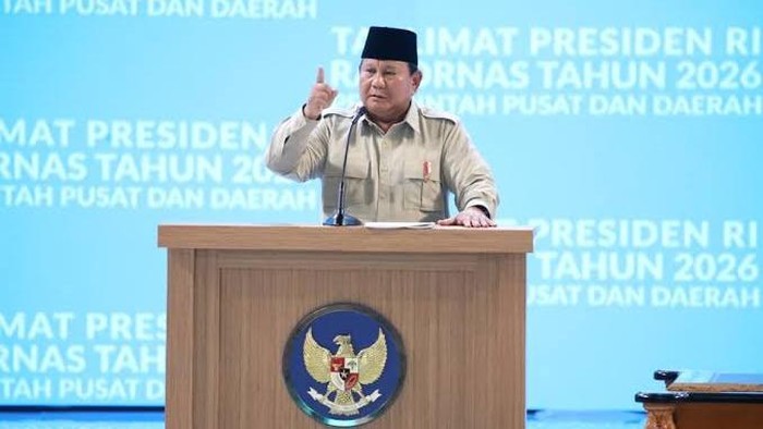 Prabowo berpidato dalam Rakornas (2/2/2026). (Dokumentasi Sekretariat Kabinet RI)
