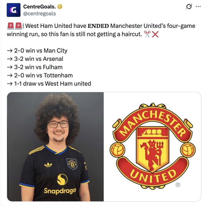 Meme Kocak Fans Gondrong Gagal Cukur Gegara MU Imbang