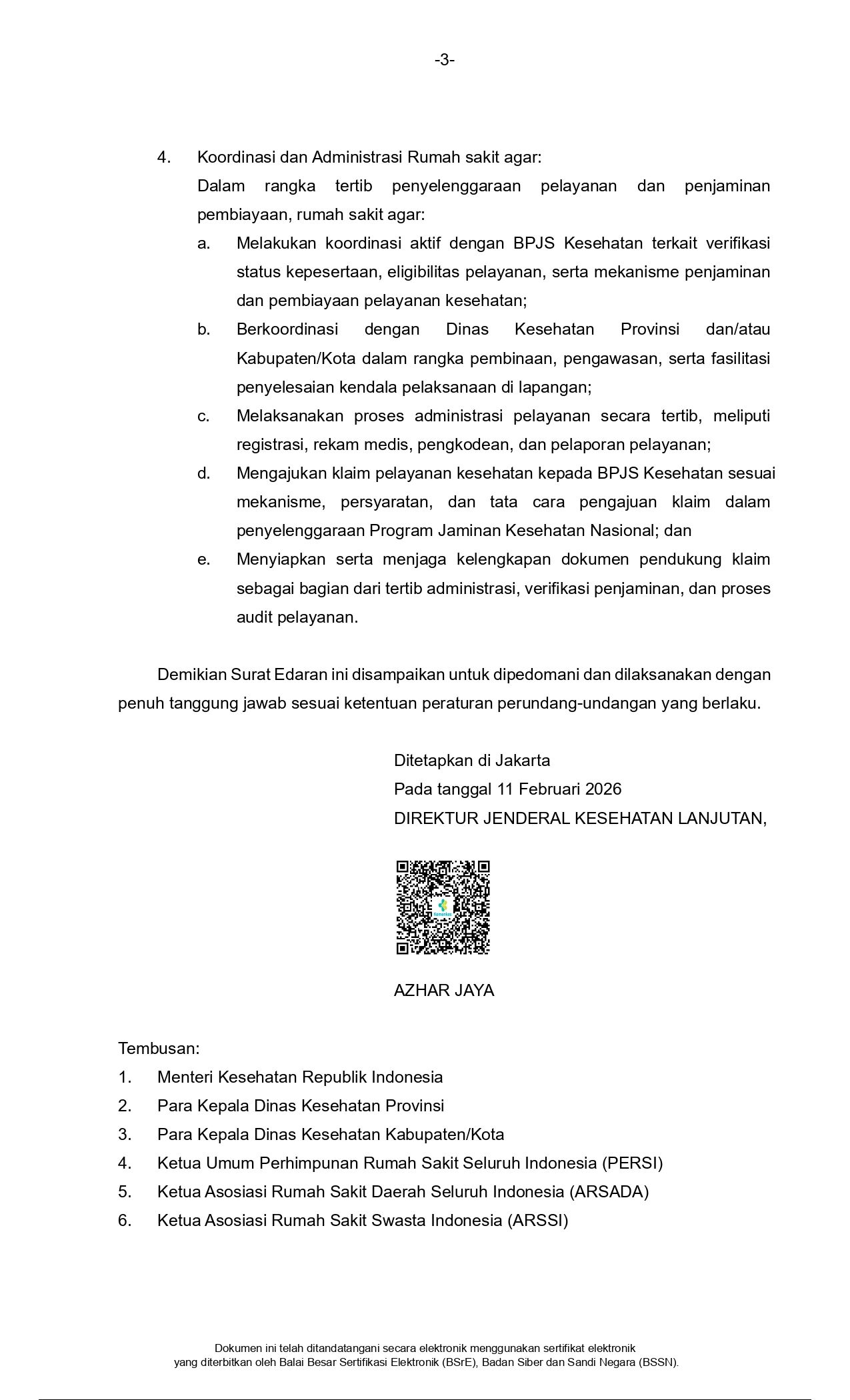 Surat edaran Kementerian Kesehatan terkait Larangan Penolakan Pasien dengan Status Kepesertaan JKN Nonaktif Sementara. (Dok. Kemenkes)