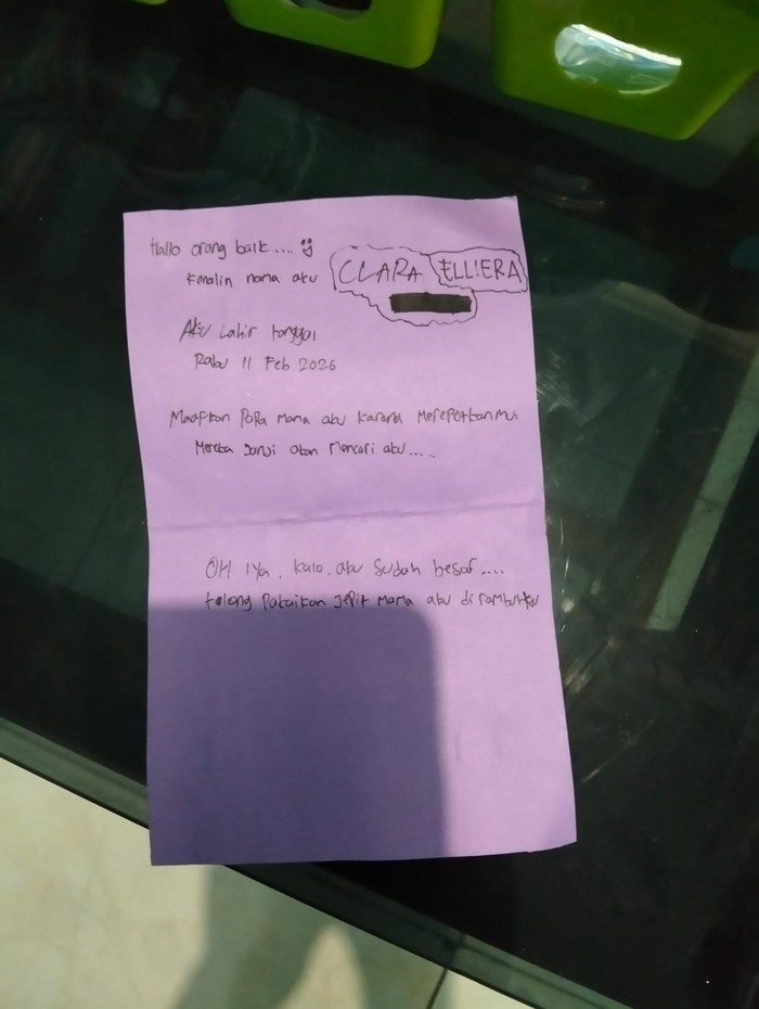 Surat wasiat yang ditemukan bersama bayi perempuan yang diduga dibuang di Jember.