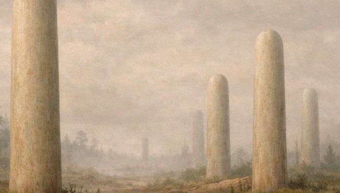 Gambar AI mengilustrasikan Prototaxites taiti