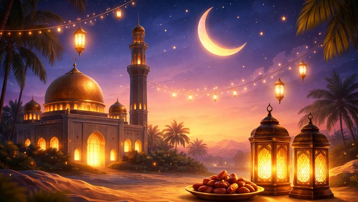 Ilustrasi malam bulan suci Ramadhan.