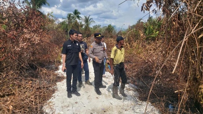 Lahan seluas 0,5 hektare di Indragiri Hilir, Riau terbakar. Polisi menangkap pelaku dan memadamkan api, Rabu (11/2/2026).