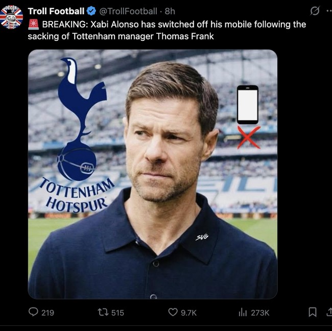 Meme Kocak Xabi Alonso Matikan HP Saat Tahu Spurs Cari Manajer Baru