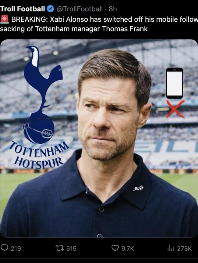 Meme Kocak Xabi Alonso Matikan HP Saat Tahu Spurs Cari Manajer Baru