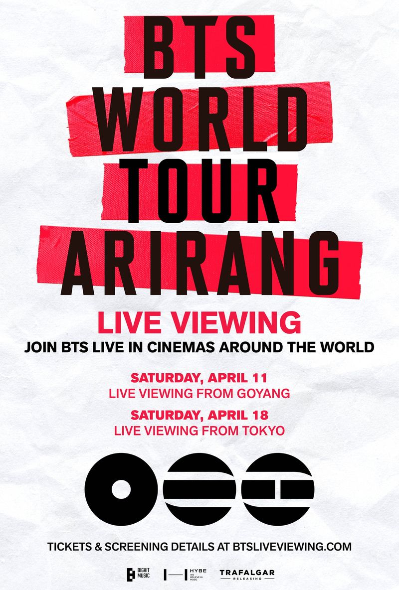 Poster pengumuman live viewing konser tur dunia BTS Arirang.