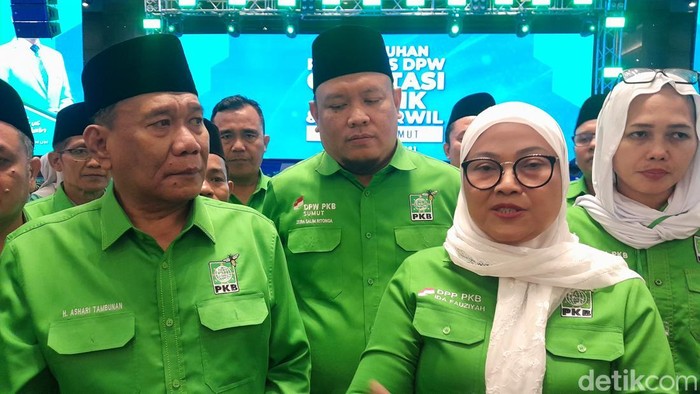 Waketum DPP PKB Ida Fauziyah setelah mengukuhkan kepengurusan DPW PKB Sumut periode 2026-2027 di Medan (Nizar Aldi/detikSumut)