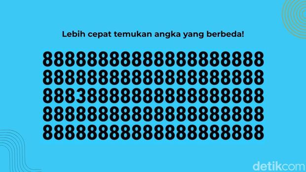 Di antara banyak angka yang hampir identik, terdapat satu angka yang berbeda. Bisakah menemukannya tanpa terkecoh?