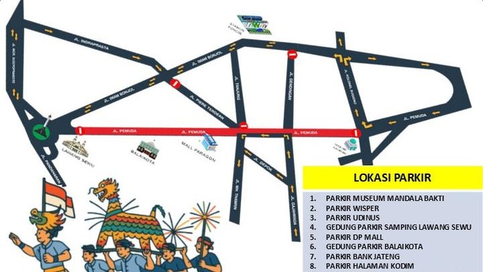 Inof pengalihan lalin Karnaval Dugderan Semarang 16 Februari 2026.