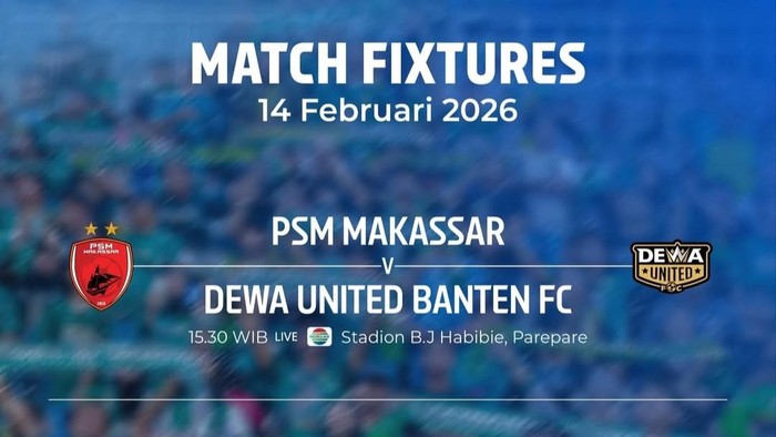 PSM Makassar Vs Dewa United dalam laga Super League 2025/2026 pekan ke-21 di Stadion Gelora BJ Habibie, Parepare.