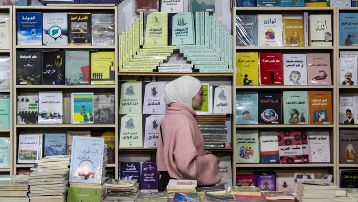 Books are displayed inside the Kurdish section at the Damascus International Book Fair, in Damascus, Syria, February 10, 2026. REUTERS/Firas Makdesi