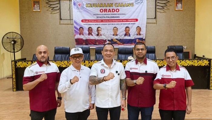 Pengurus Besar Olahraga Domino Nasional (PB ORADO) menyampaikan apresiasi dan penghargaan atas terselenggaranya Kejuaraan Cabang (Kejurcab) Domino secara serentak di 17 Kabupaten/Kota se-Sumatera Selatan pada Minggu, 15 Februari 2026.