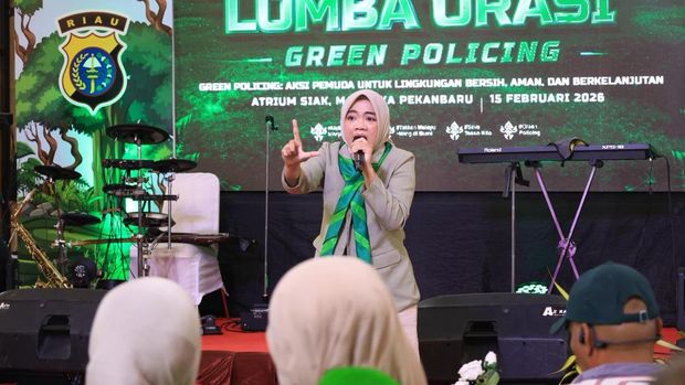 Polda Riau menggelar Lombas Orasi Green Policing 2026 yang diikuti ratusan pelajar dan mahasiswa, Minggu (15/2/2026).
