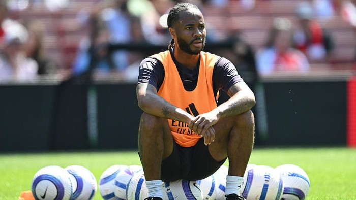 LONDON, ENGLAND - MAY 14: Raheem Sterling of Arsenal during a training session at Emirates Stadium on May 14, 2025 in London, England. (Photo by Stuart MacFarlane/Arsenal FC via Getty Images)