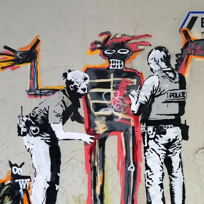 Street art bertema tengkorak.