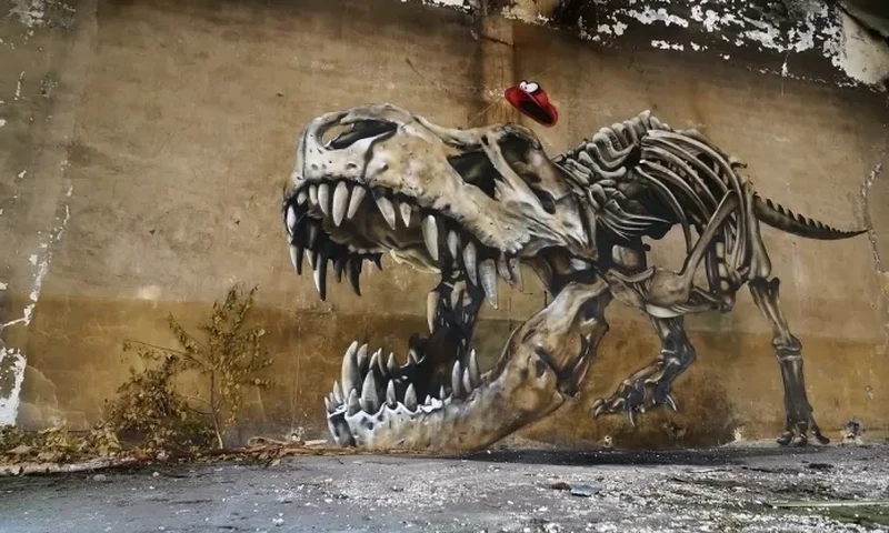 Street art bertema tengkorak.