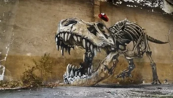 Dino Skeleton karya SCAF in Lorraine, Prancis. Foto: via StreetArtUtopia