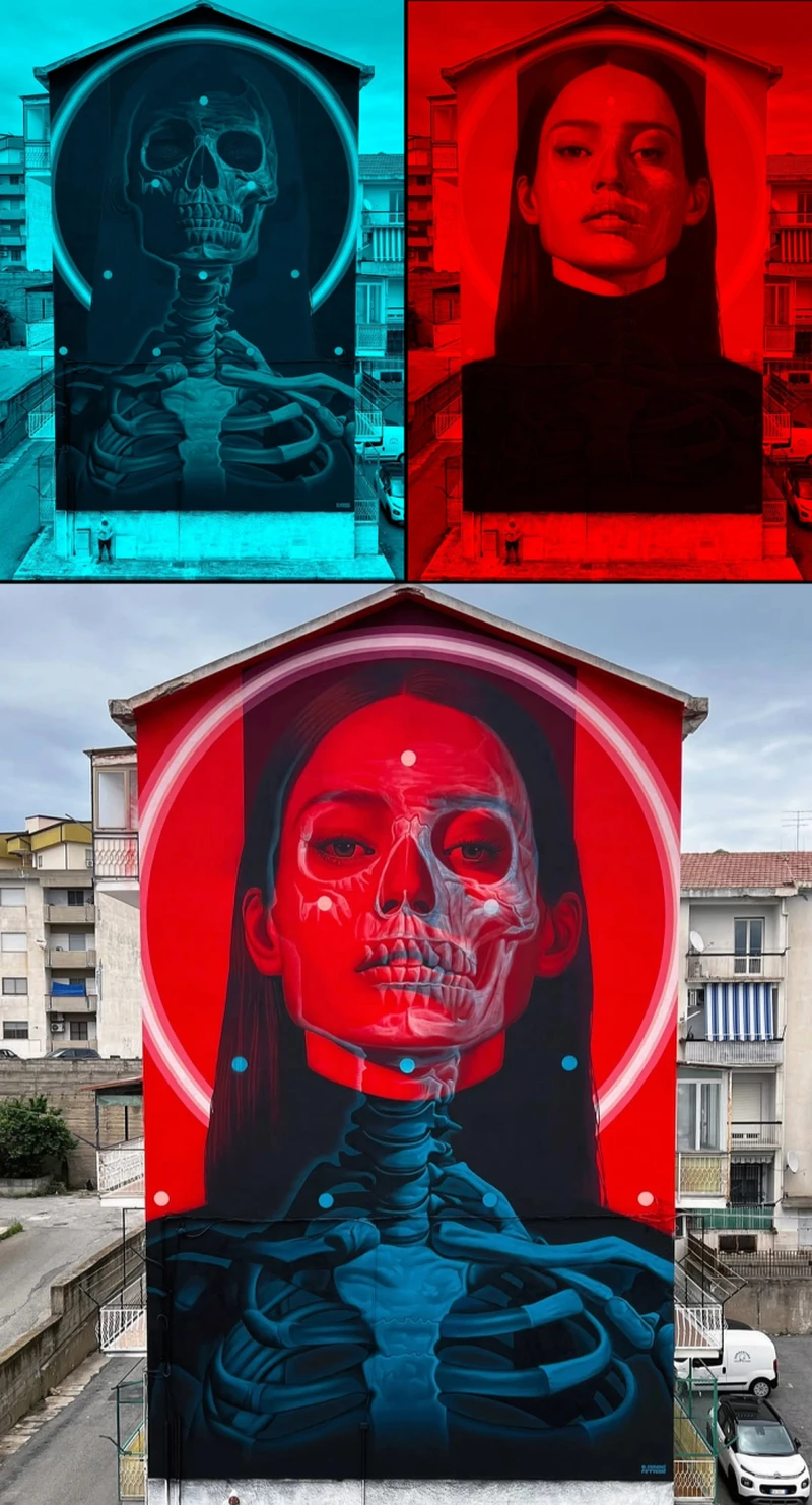 Street art bertema tengkorak.