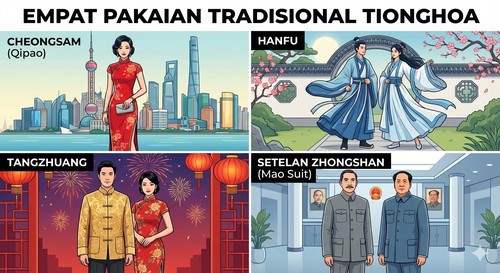 Empat pakaian tradisional Tionghoa. (Gemini AI)
